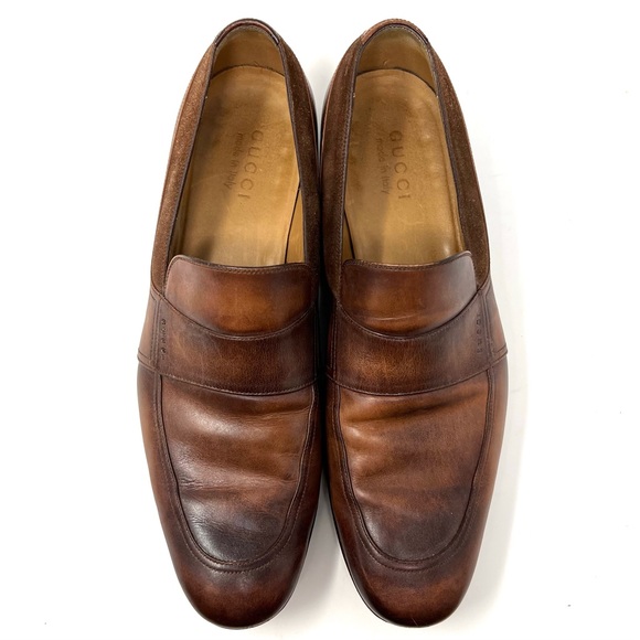 AUTHENTIC! Gucci Brown Leather Suede Slip On Loafers Size 8.5 - Picture 2 of 12